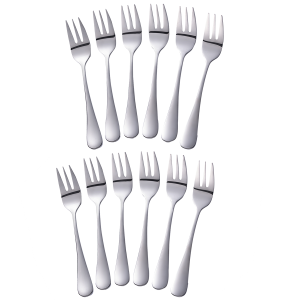 Gebaksvorkjes zilver set van 12 op witte achtergrond
