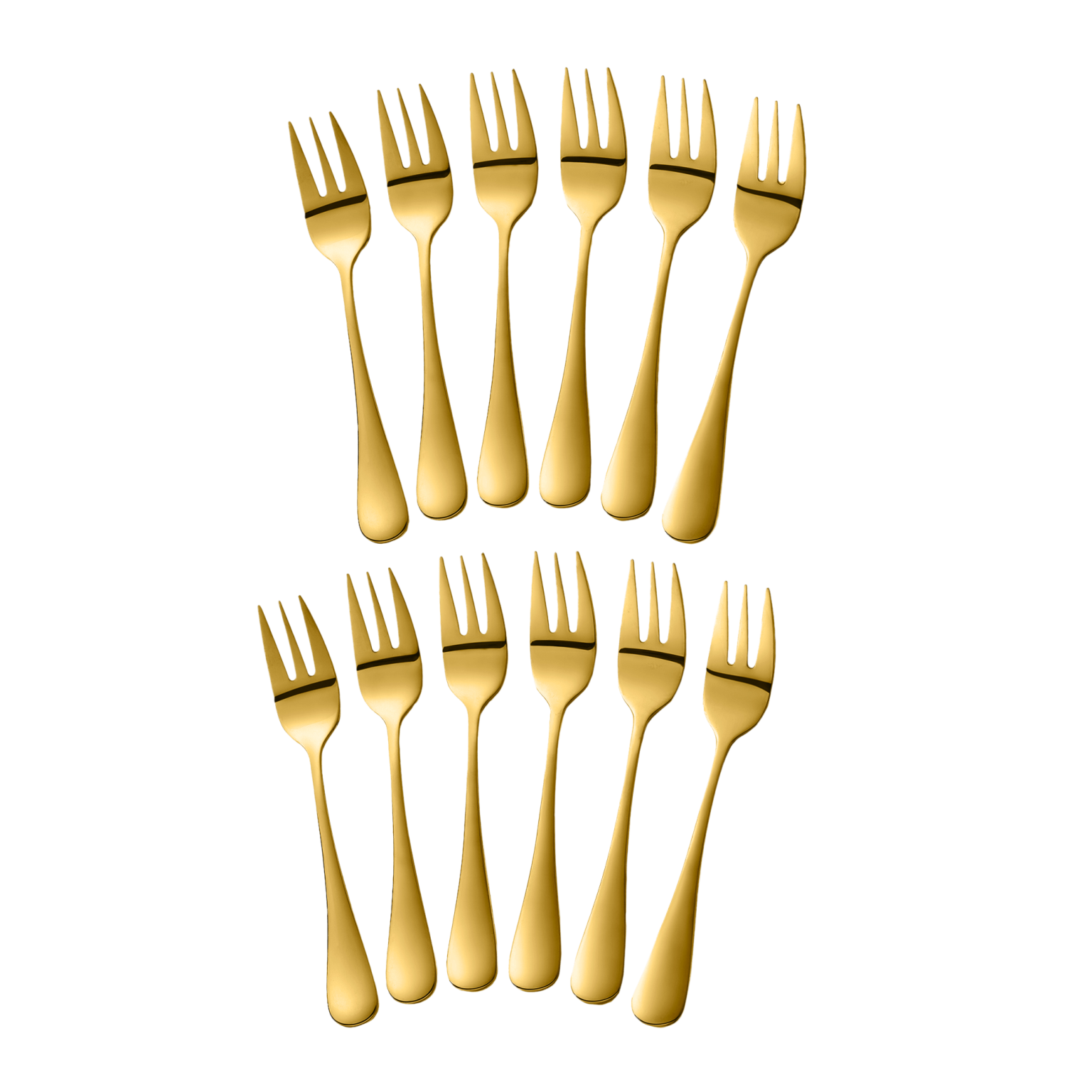 Gebaksvorkjes goud set van 12 op witte achtergrond
