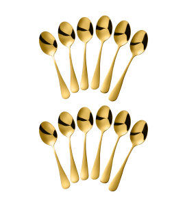 Koffielepels goud set van 12 op witte achtergrond