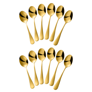 Koffielepels goud set van 12 op witte achtergrond