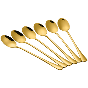 6 lange ovale lepels goud
