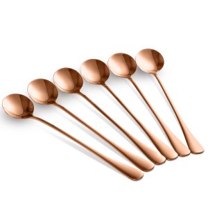 6 lange ronde lepels rosé goud