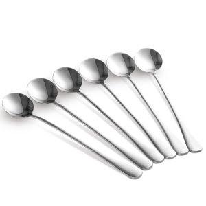 6 lange ronde lepels zilver
