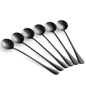 6 lange ronde lepels zwart