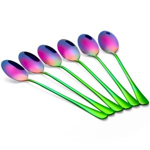 6 lange ovale lepels regenboog